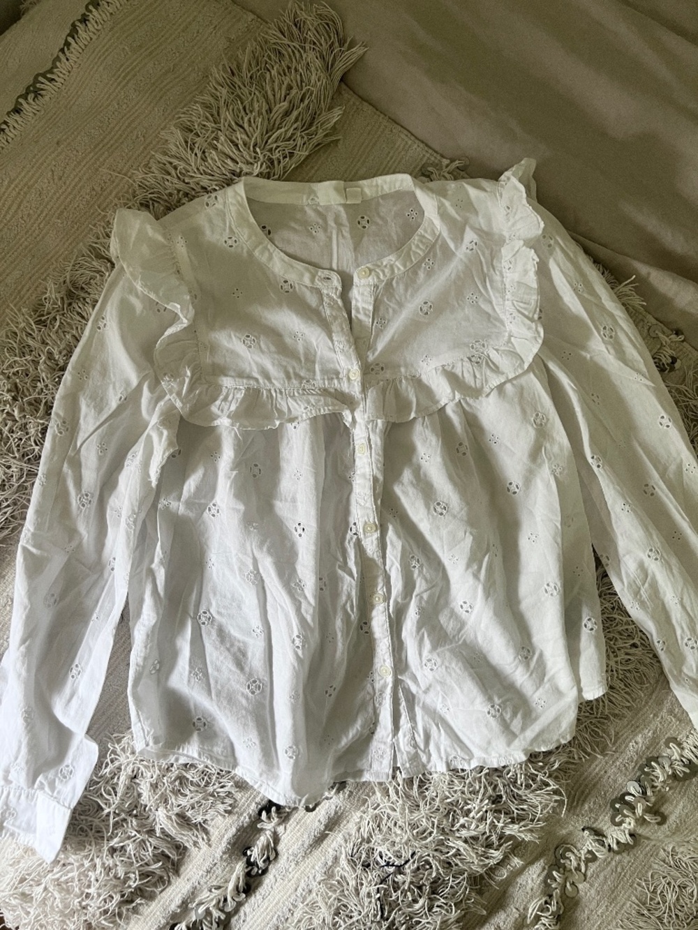 GAP Victorian Eyelet White Button-up shirt | XS Petite 100% Cotton